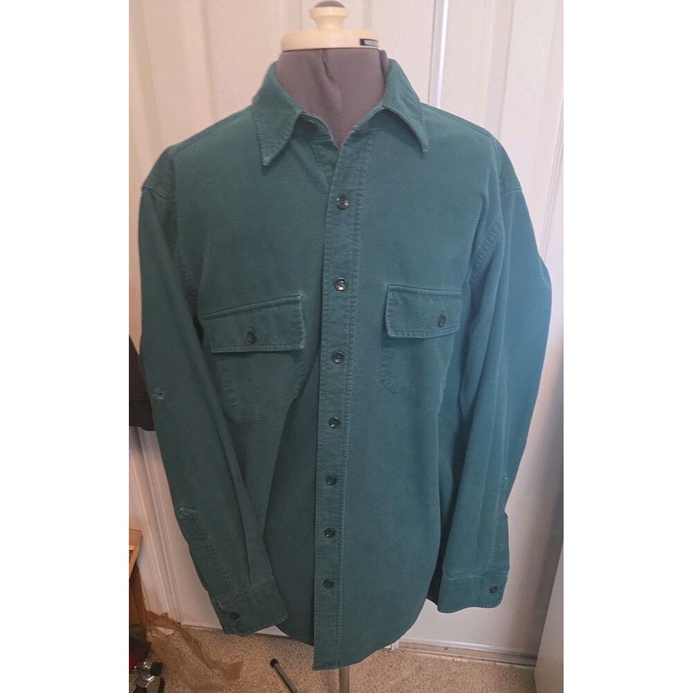 Vintage LL Bean Chamois Cloth Shirt Mens 16 Tall Teal USA Script Label Flannel